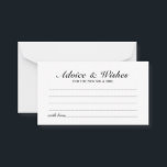 Elegante Script Wedding Advice and Wishings Card Hinweiskarte<br><div class="desc">Fügen Sie Ihrer Hochzeit eine persönliche Touch mit einer eleganten Hochzeitsberatung und Wunschkarte hinzu. Diese Ratgeber-Karte zeigt Titel im schwarz-eleganten Kalligraphie-Schriftart-Stil und Details in schwarz-klassischer Serif-Schriftart-Stil auf weißem Hintergrund. Ideal für Hochzeiten,  Babydusche,  Geburtstagsparty,  Brautparty,  Junggeselinnen-Abschied und alle besondere Anlässe.</div>