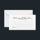 Elegante Script Wedding Advice and Wishings Card Hinweiskarte<br><div class="desc">Fügen Sie Ihrer Hochzeit eine persönliche Touch mit einer eleganten Hochzeitsberatung und Wunschkarte hinzu. Diese Ratgeber-Karte zeigt den Titel im modernen,  schwarz-eleganten Kalligraphie-Stil und Details in Schwarz-Moderne Sans Serif Schriftart Stil auf weißem Hintergrund. Ideal für Hochzeiten,  Babydusche,  Geburtstagsparty,  Brautparty,  Junggeselinnen-Abschied und alle besondere Anlässe.</div>