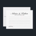 Elegante Script Wedding Advice and Wishings Card Hinweiskarte<br><div class="desc">Fügen Sie Ihrer Hochzeit eine persönliche Touch mit einer eleganten Hochzeitsberatung und Wunschkarte hinzu. Diese Ratgeber-Karte zeigt Titel im schwarz-eleganten Kalligraphie-Schriftart-Stil und Details in schwarz-klassischer Serif-Schriftart-Stil auf weißem Hintergrund. Ideal für Hochzeiten,  Babydusche,  Geburtstagsparty,  Brautparty,  Junggeselinnen-Abschied und alle besondere Anlässe.</div>