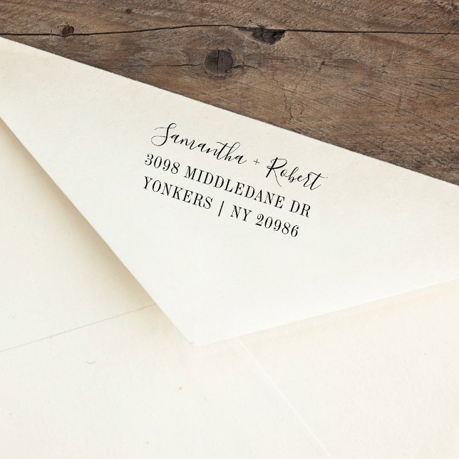 Elegante Script Wedding Couple Rücksendeadresse Permastempel (Elegant Return Address Rubber Stamp)