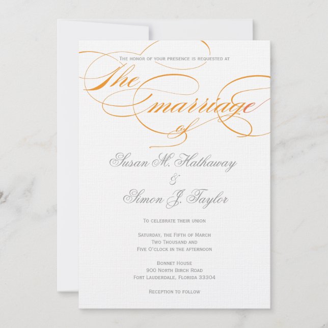 Elegante Script Wedding Einladung - Orange (Vorderseite)