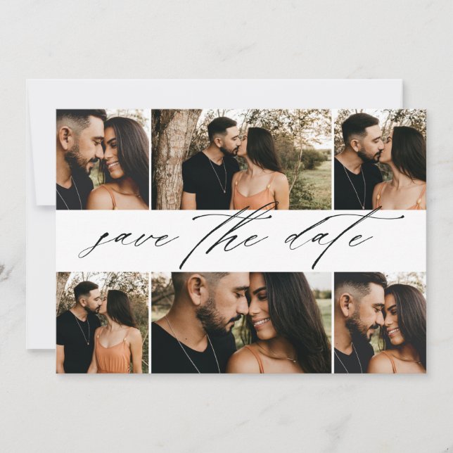 Elegante Script Wedding Foto Collage Save The Date (Vorderseite)