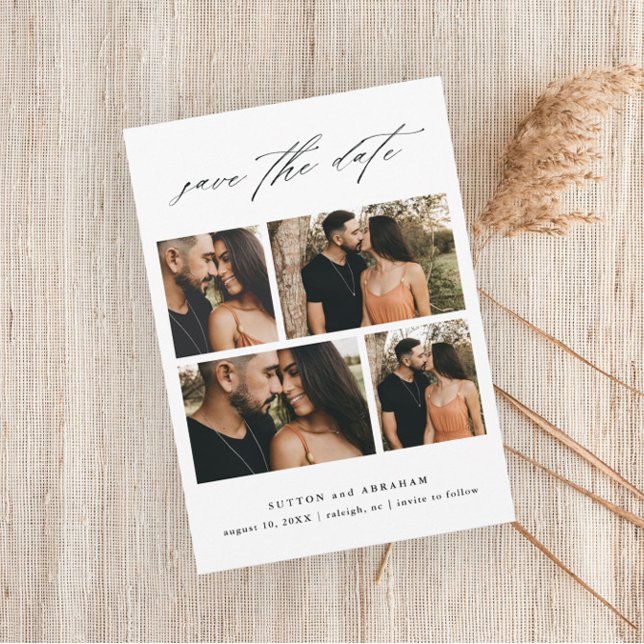 Elegante Script Wedding Foto Collage Save The Date (Von Creator hochgeladen)