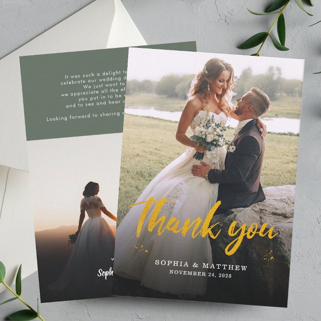 Elegante Script Wedding Fotos Danke Karte (Modern Photo Wedding Thank You Card)