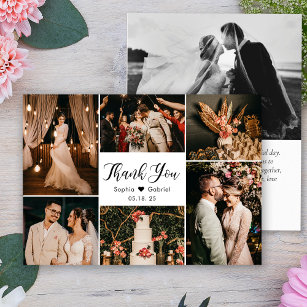 Elegante Script Wedding Multi Foto Collage Dankeskarte