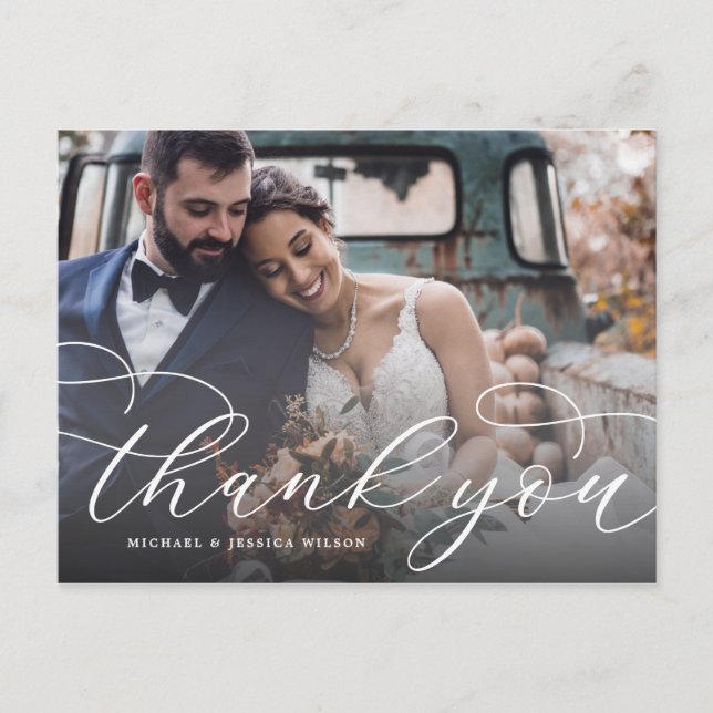 Elegante Script Wedding Vielen Dank Postcard Postkarte (Vorderseite)