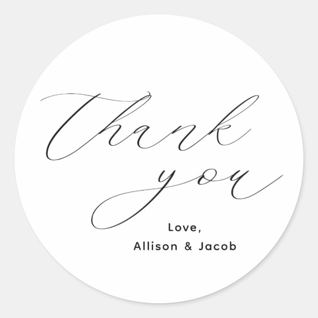 Elegante Script Wedding Vielen Dank Runder Aufkleber (Vorderseite)