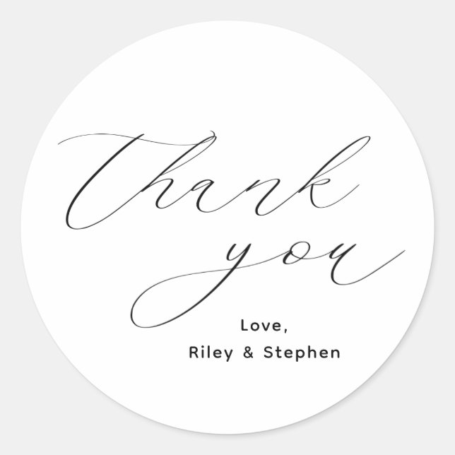 Elegante Script Wedding Vielen Dank Runder Aufkleber (Vorderseite)