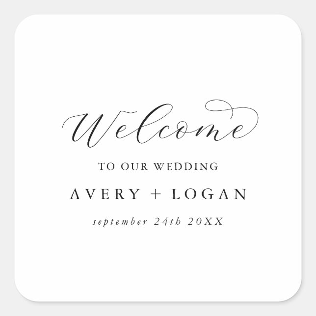 Elegante Script Wedding Welcome Square Sticker (Vorderseite)