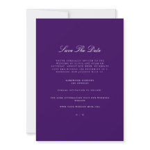 Elegante Script-weiße und Lila Save the Date-Karte