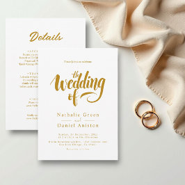 Elegante Script White and Gold Calligraphy Wedding Einladung