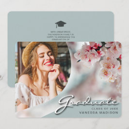 Elegante Script White-Blume | Modernes Foto Grad Ankündigung