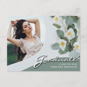 Elegante Script White-Blume Modernes Foto Grad Postkarte