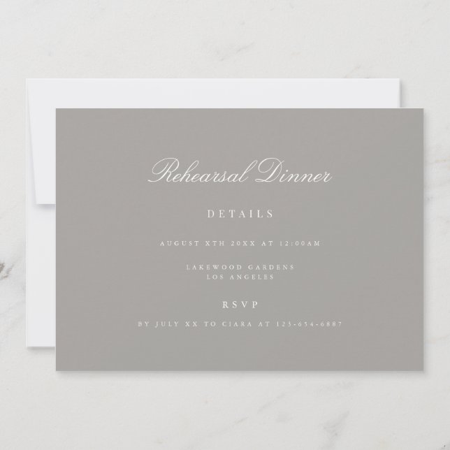 Elegante Script White & Gray Probe Dinner Card Dankeskarte (Rückseite)