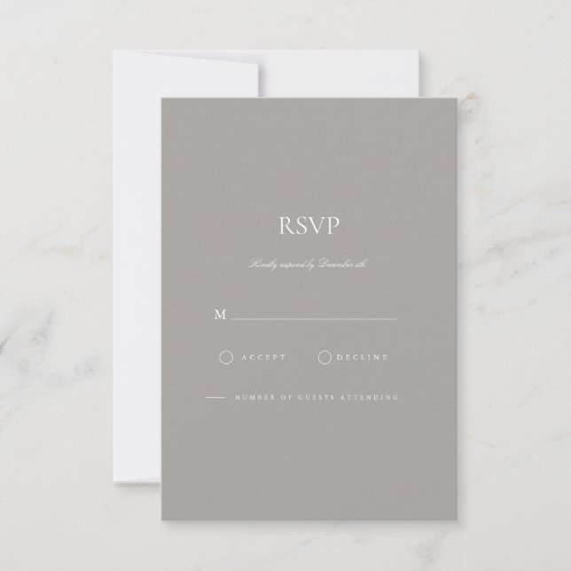 Elegante Script White & Gray RSVP-Karte RSVP Karte (Vorderseite)