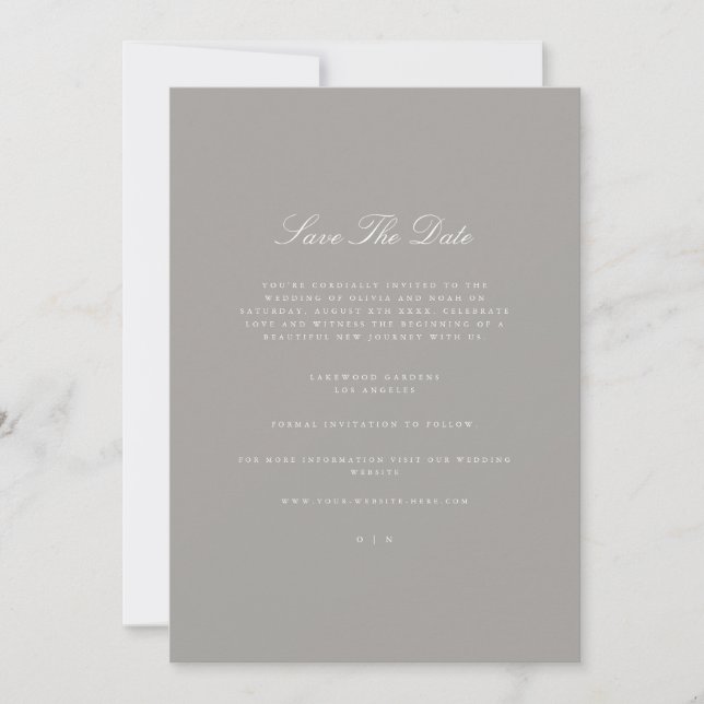 Elegante Script white & Grey Save the Date Card Ankündigung (Vorderseite)