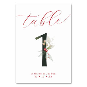 Elegante Script Winter Berries Tabelle 1 Tischnummer