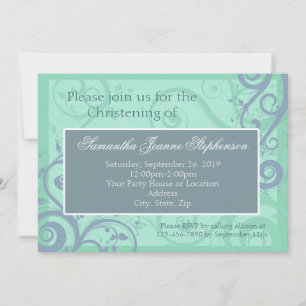 Elegante Scrolls Blue Baby Christening / Taufe Einladung