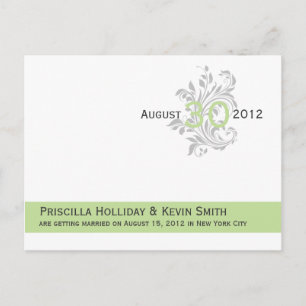 Elegante Scrolls Celery Green Grey Save the Date Ankündigungspostkarte