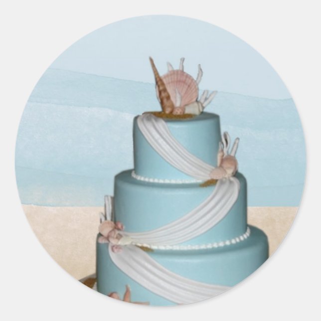 Elegante Sea Muschel Hochzeitstorte Runder Aufkleber (Vorderseite)