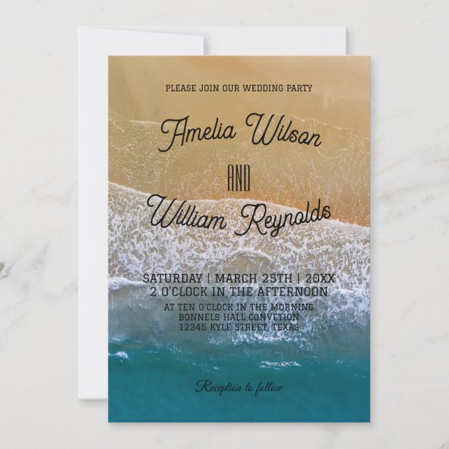 Elegante Sea Waves Sand Beach Hochzeit Einladung (Vorderseite)