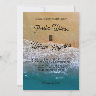 Elegante Sea Waves Sand Beach Hochzeit Einladung