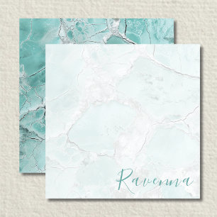 Elegante Seafoam-Silbermarmor-Hochzeits-Taufname Mitteilungskarte