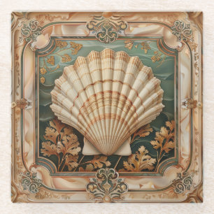 Elegante Seashell Art Nouveau Decorative Glasuntersetzer