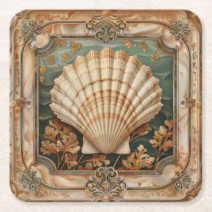 Elegante Seashell Art Nouveau Decorative Rechteckiger Pappuntersetzer