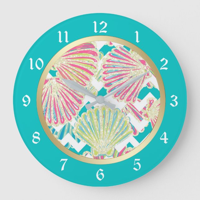 Elegante Seashells Zickzack Große Wanduhr (Vorderseite)