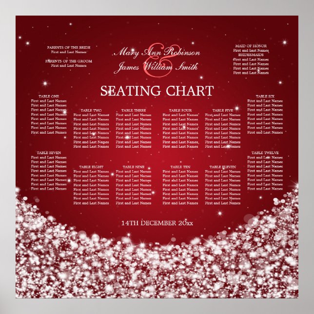 Elegante Seating Chart Star Rot Poster (Vorne)