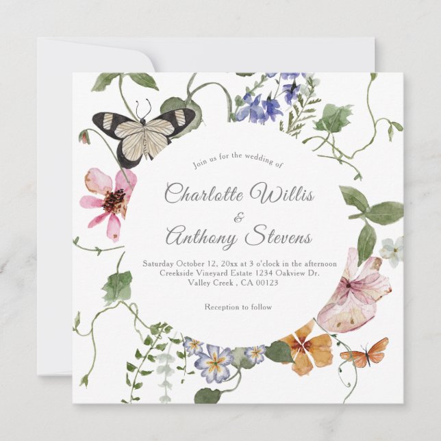 Elegante Secret Garden Delikate Hochzeit der Blume Einladung (Vorderseite)