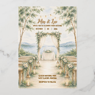 Elegante See-Folie-Hochzeitseinladung im Bergstil Folieneinladung