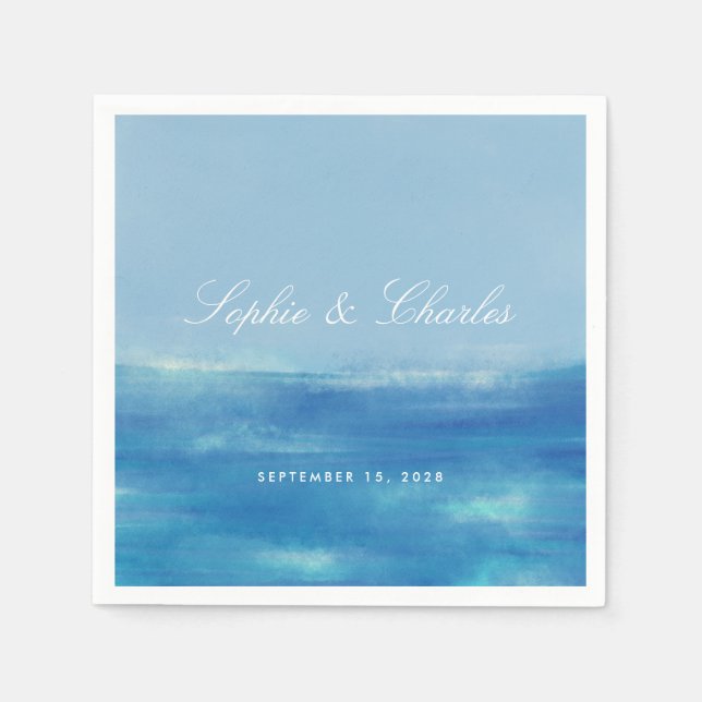 Elegante Seewasserfarbe Save the Date Postkarte Serviette (Vorderseite)
