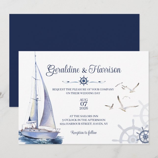 Elegante Segel-Hochzeit Einladung (Vorne/Hinten)