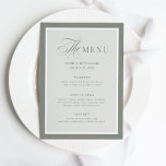 Elegante Seite Grüne Grenze | Classic Luxe Menükarte<br><div class="desc">Diese eleganten,  luxuriösen Hochzeitsmenükarten zeichnen sich durch eine schlanke grüne Grenze und ein helleres Weiß- und Weiß-Design aus. Es gibt eine Mischung aus klassischem Text und moderner Kalligrafie für ein elegantes und minimalistisches Design,  perfekt für Ihre zeitlose,  formelle Hochzeit.</div>