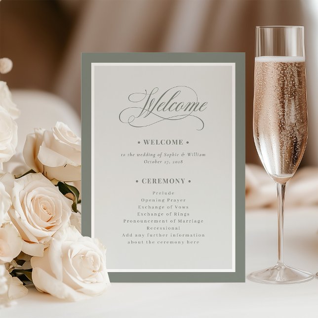 Elegante Seite Grüne Grenze | Luxe Wedding Welcome Programm (Von Creator hochgeladen)
