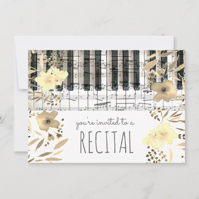 elegante sepia Aquarellmusik-Blume Einladung (Vorderseite)