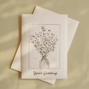 Elegante Sepia-Baumwollstiel-Wasserfarben-Leerkart Karte