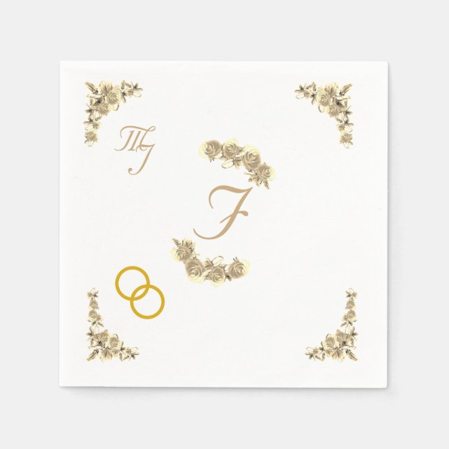 Elegante Sepia Floral Mit Monogramm Wedding Serviette (Vorderseite)