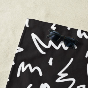 Élégante serviette de plage moderne en noir et bla