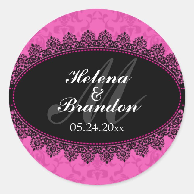Elegante Siegel für Hochzeiten von Lace & Damask Runder Aufkleber (Vorderseite)