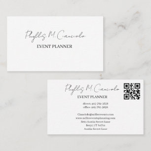 Elegante Signatur-Schrift Event-Planer QR-Code-Bus Visitenkarte