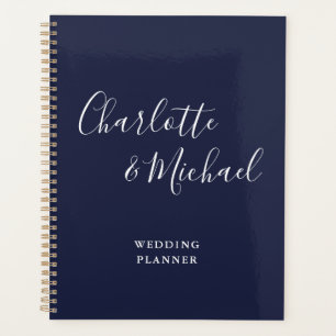 Elegante Signatur-Schrift Navy Blau Hochzeit Planer
