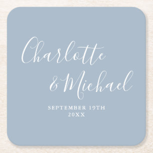 Elegante Signatur-Schriftart Dusty Blue Hochzeit Rechteckiger Pappuntersetzer