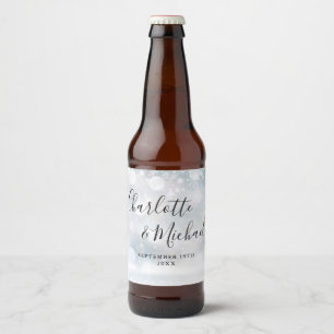 Elegante Signatur Script WinterschneeflockenHochze Bierflaschenetikett