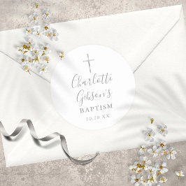 Elegante Signatur Silver Cross Taufen Christening Runder Aufkleber