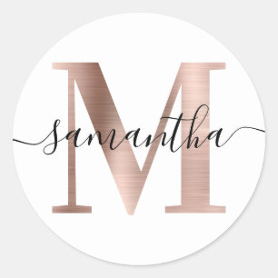 Elegante Signature Rose Gold Foil M Monogramm Runder Aufkleber