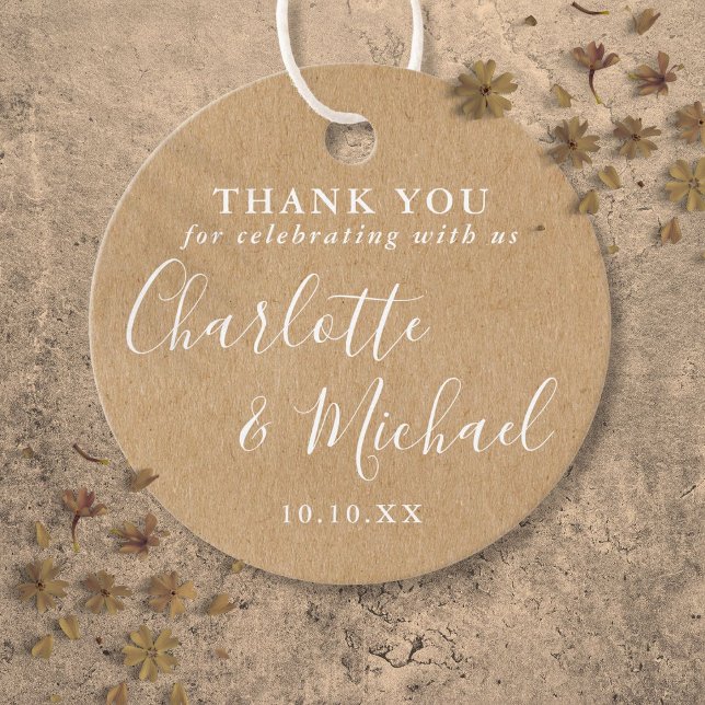 Elegante Signature Rustic Kraft Hochzeit Vielen Da Geschenkanhänger (Elegant Signature Rustic Kraft Wedding Thank You Favor Tags)