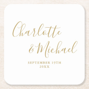 Elegante Signature Script Gold-Hochzeit Rechteckiger Pappuntersetzer